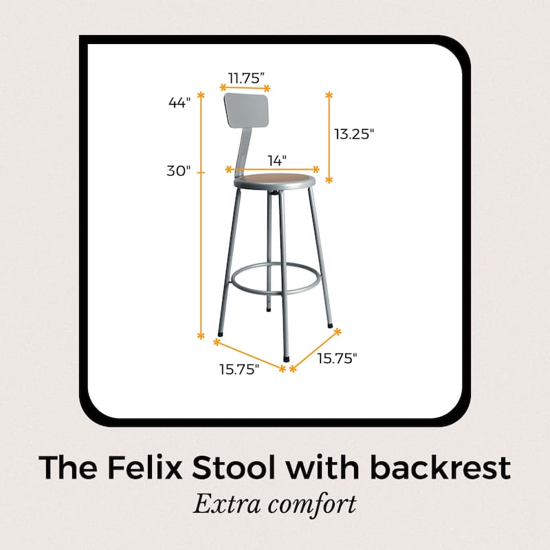 Hampden Furnishings Felix Collection Steel Stool with Backrest, AssemblyReady