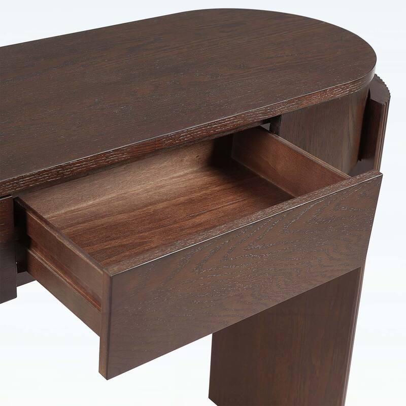 Console Table with Fluted Design,Oval Top and 2 Drawers for Entryway and Living Room
