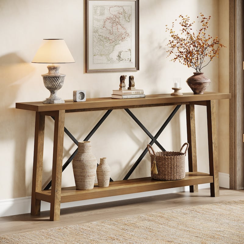70.9" Long Farmhouse 2-tier Console Table for Entryway - 11.81"D x 70.9"W x 31.5"H