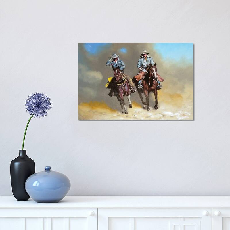 iCanvas "Cowboy and Cowgirl on Horses" by D. "Rusty" Rust Canvas Print - 12x18x1.5
