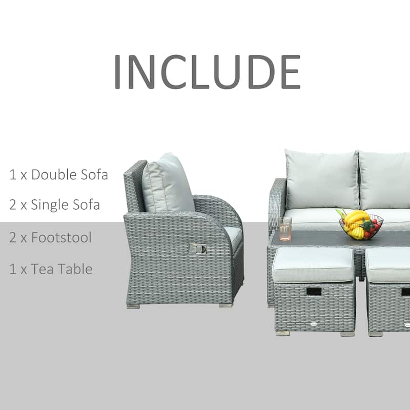 Outsunny 6 PCS Outdoor Rattan Wicker Sofa Set Patio All Weather Furniture w/ Tea Table & Cushion for Backyard Garden Grey