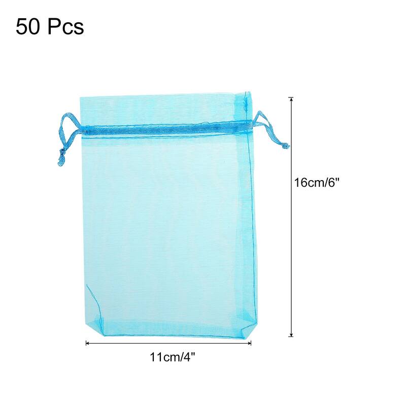 50pcs Organza Bags Drawstring Favor Pouches Sheer Mesh Bag for Gift - Lake Blue - 4 inch x 6 inch