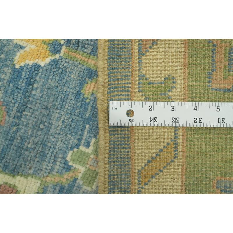 Vegetable Dye Blue Oushak Turkish Area Rug, Floral Geometric Carpet - 11' 9'' X 9' 5''