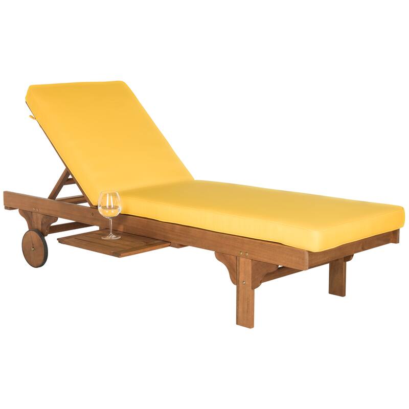 SAFAVIEH Outdoor Aubrie Adjustable Chaise Lounge Chair with Wheel.