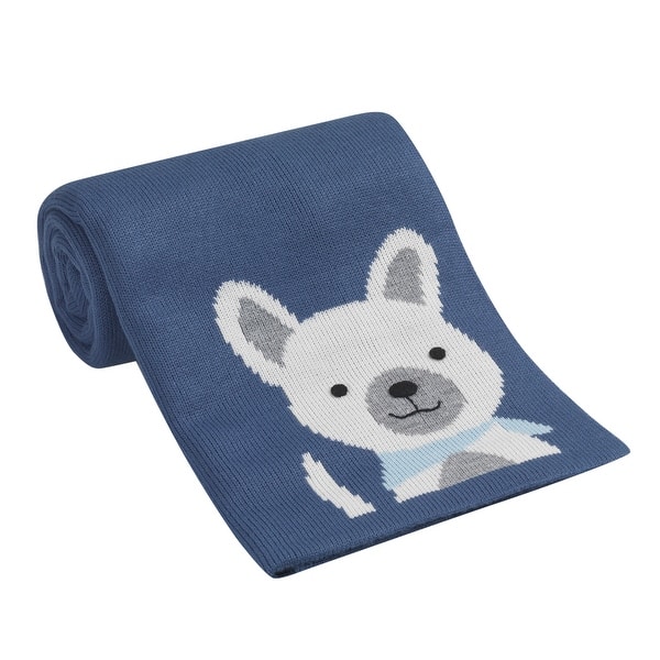 slide 2 of 3, Lambs & Ivy Jacquard Knit Baby Blanket – Puppy