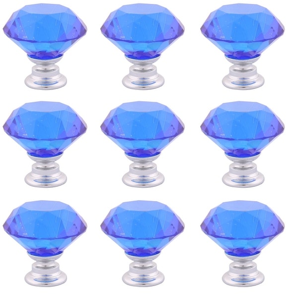 Household Crystal Glass Furniture Drawers Cabinet Knobs Blue 1.2 Inch Outer Dia 9 Pcs