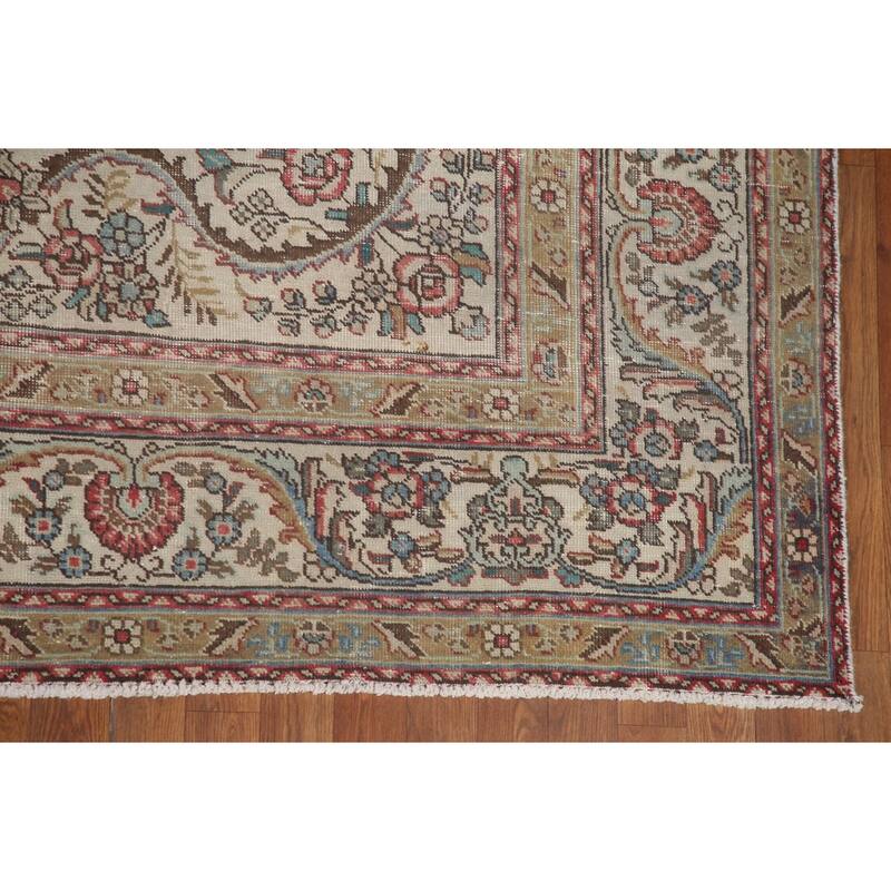 Hand Knotted Oriental 100% Wool Carpet Traditional Medallion Beige & Ivories Tabriz Area Rug - 11' 7'' X 8' 3''