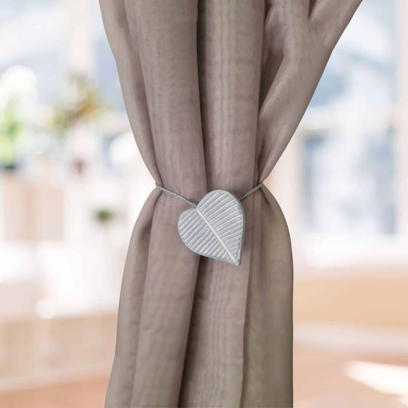 Magnetic Wooden Heart Curtain Tiebacks Easy to Use - Old Grey - 2 Tiebacks