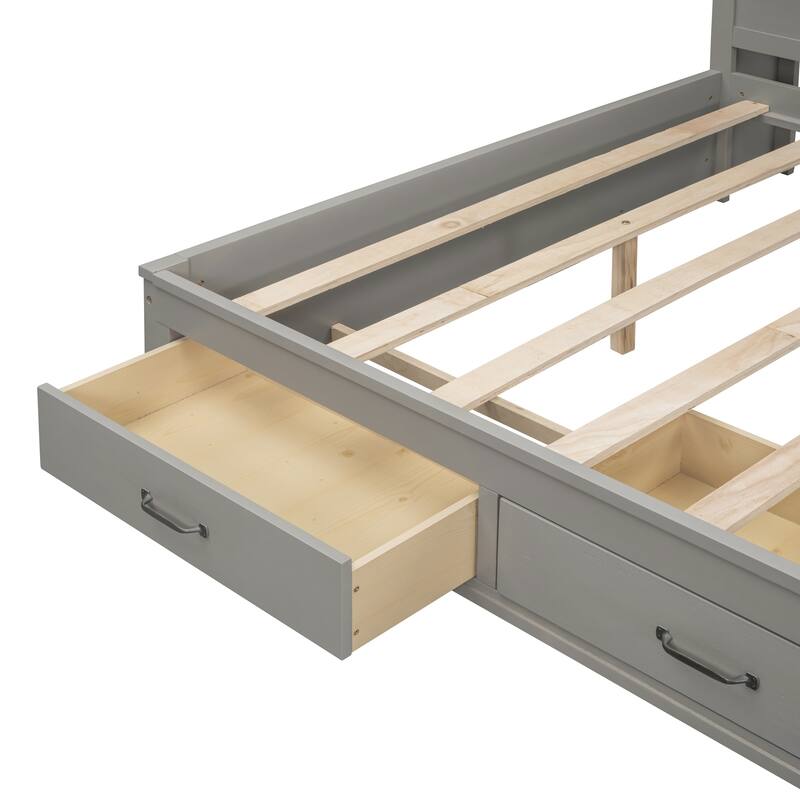 Gray Full Size Wooden Daybed with Three Storage Drawers, Soft Board, and USB Ports