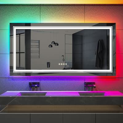 Extra Large Rectangle Bathroom Mirror RGB LED Lighted Backlit Antifog