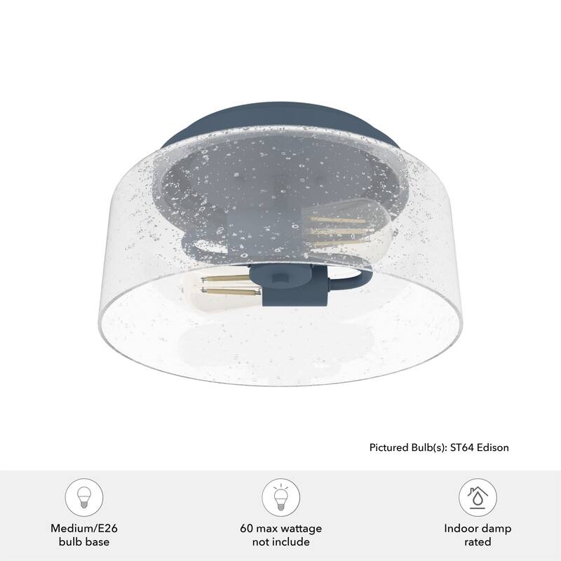Hunter Hartland 2-Light Flush Mount Ceiling Light, Damp Rated - Bathroom, Bedroom, Hallway - Farmhouse, Industrial