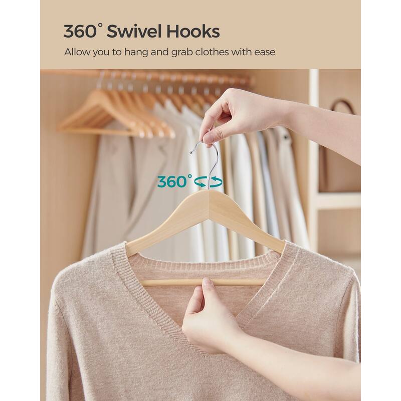 Beige Wooden Hangers with Chrome Swivel Hook Perfect for Coats Jackets Sweaters or Dresses