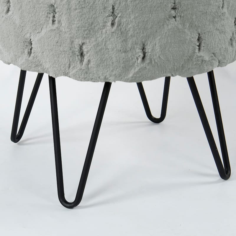 Jacquard Solid Fauxfur Round Ottoman