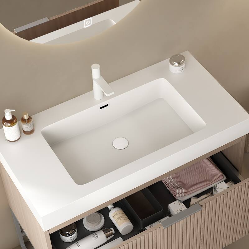 GDFStudio - Modern Integrated Rectangular Undermount Basin, WITHOUT Drain and Faucet