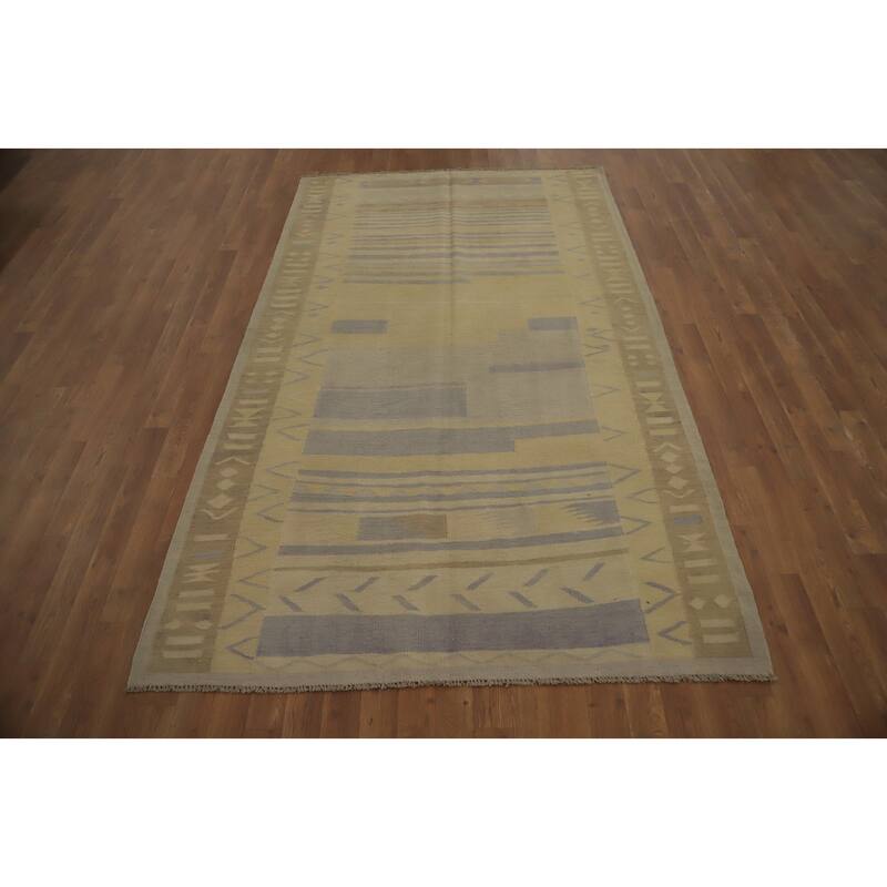 Hand Woven Oriental 100% Wool Carpet Southwestern Tribal Yellow & Gold Kilim Area Rug - 8' 0'' X 4' 10''