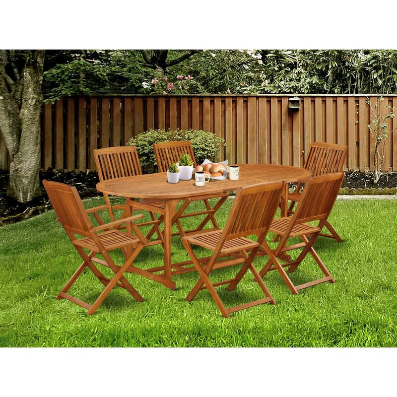 HomeStock 7-Piece Natural Oak Finish Solid Wood Top Dining Table with 6 Chairs with Lattice Back