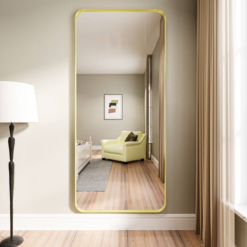 Organnice Rectangular Aluminum Framed Modern Rounded Wall Mount Mirror
