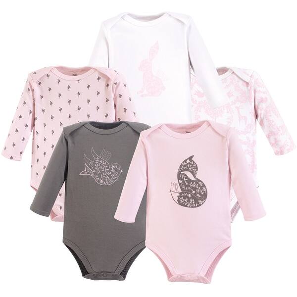 slide 1 of 1, Yoga Sprout Baby Girl Cotton Long-Sleeve Bodysuits 5pk, Lace Garden 0-3 Months - Lace Garden Long-Sleeve