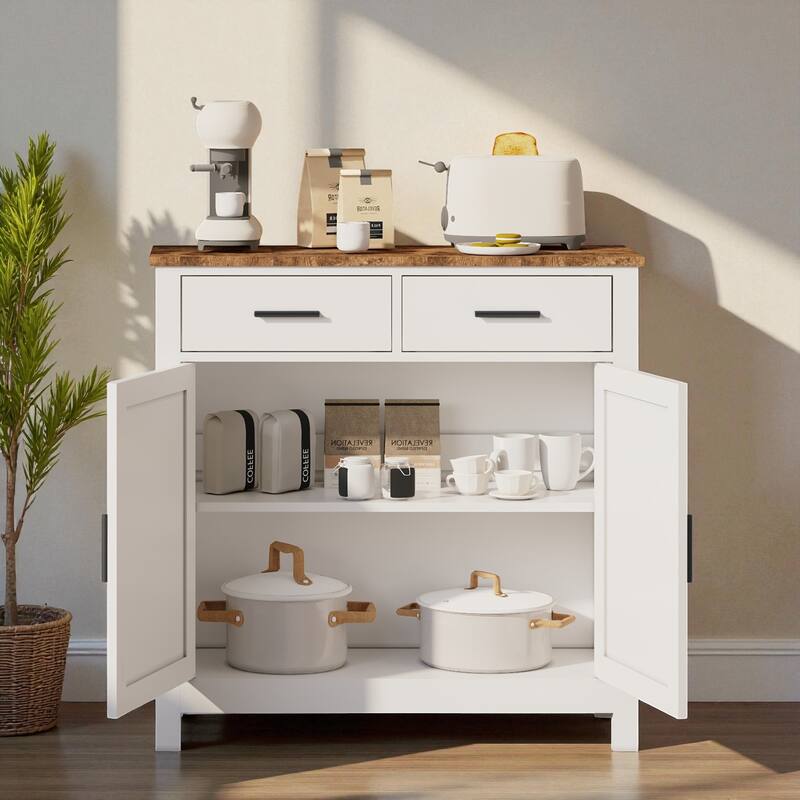 Modern Farmhouse Buffet Cabinet with 2 Drawers and 2 Doors, Kitchen Sideboard Coffee Bar Storage Cabinet