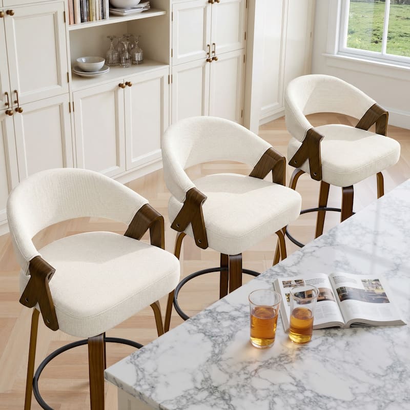 Mid-Century Upholstered Swivel Bar Stool/ Counter Stools with Curved Back - 37.5"H x 20.9"W x 19.9"D