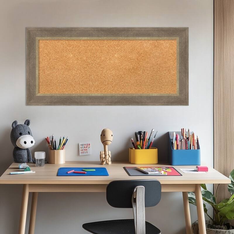 Driftwood Tan Wood Framed Cork Board - Bulletin Board, Organization Board, Pin Board