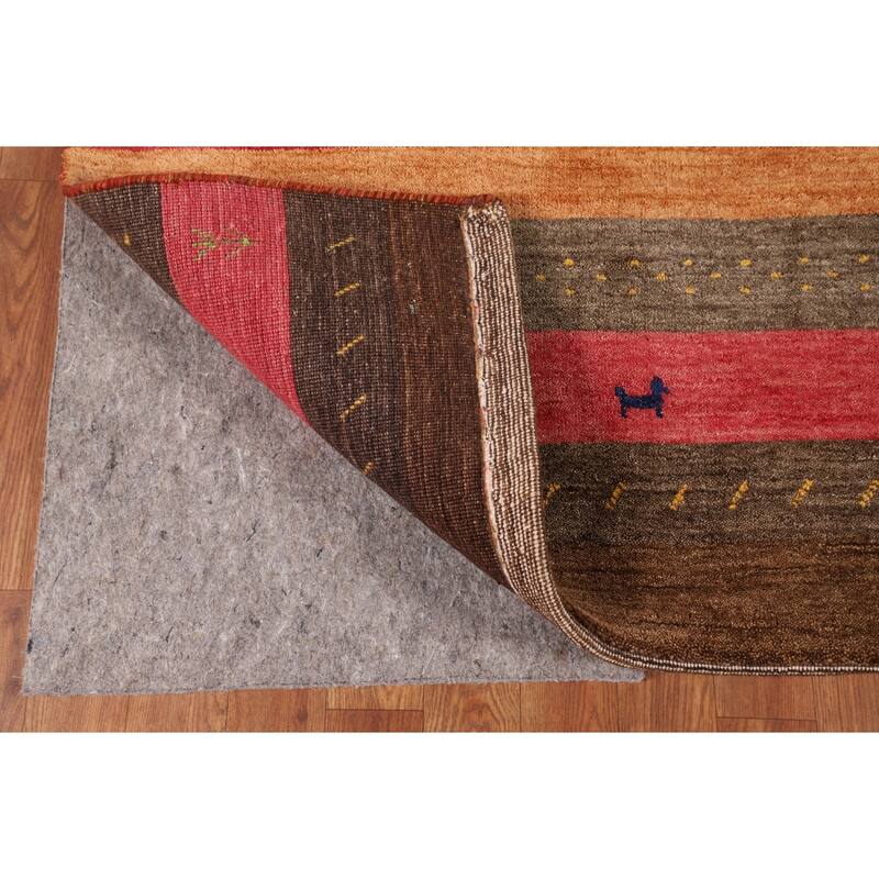 Little Animals Striped Gabbeh Indian Area Rug Hand-Knotted Wool Carpet - 5'3"x 7'10"