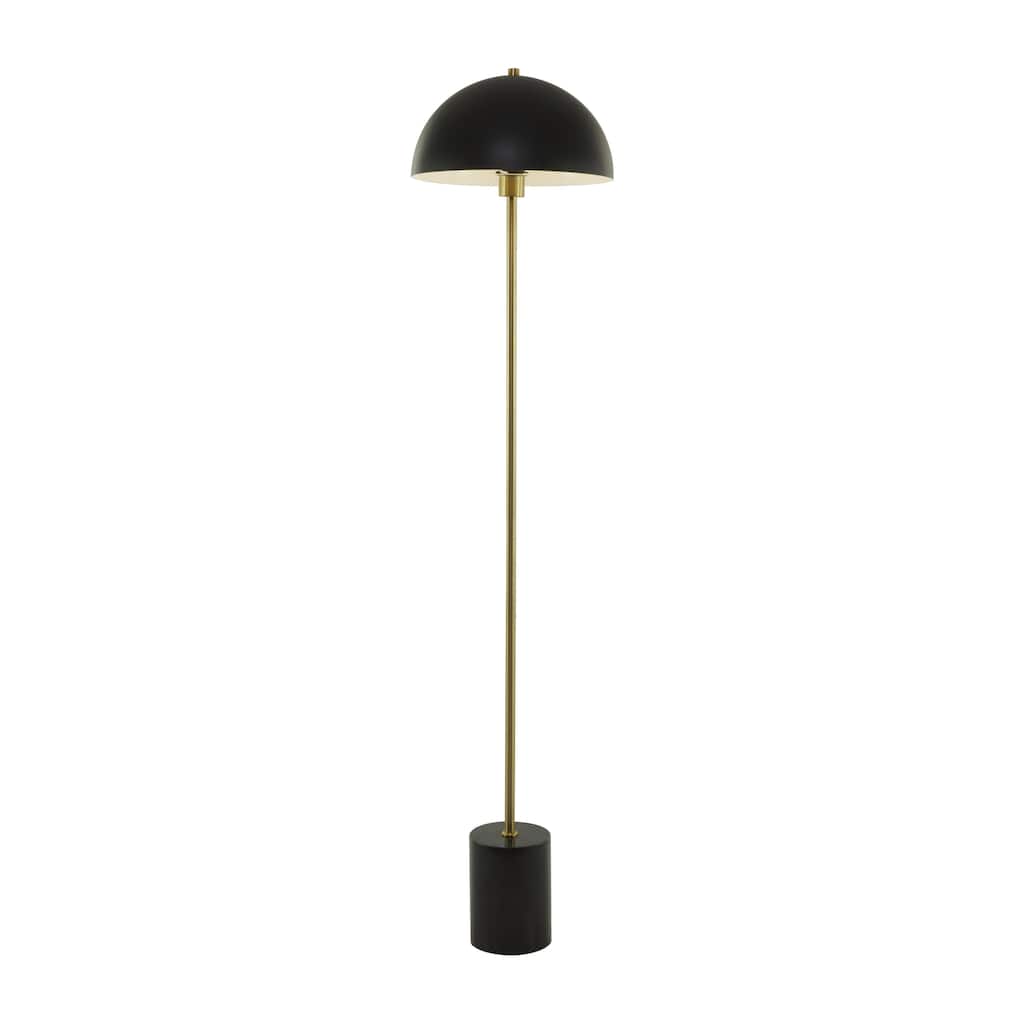 Metal Umbrella Style Floor Lamp with Black Marble Base - Black - Roche River Decor