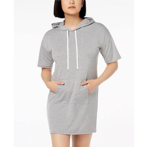 Shop Material Girl Juniors Short Sleeve Hoodie Dress Heather Gray