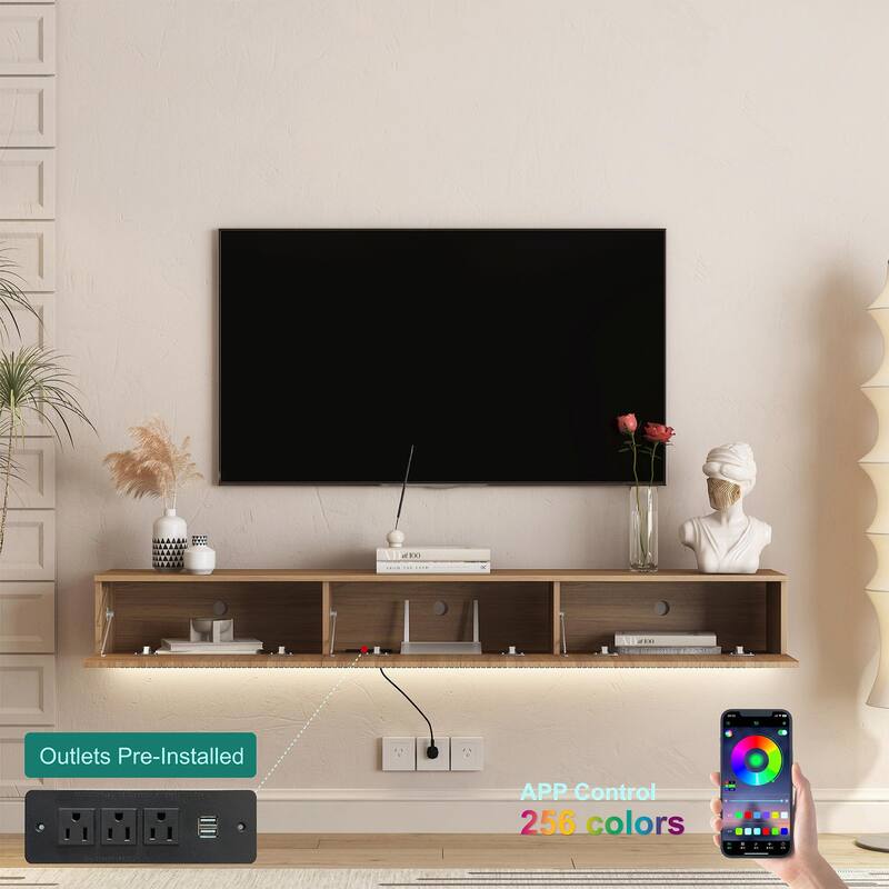 69" Modern TV Stand, Floating TV Cabinet Entertainment Center with 16 Color LEDs