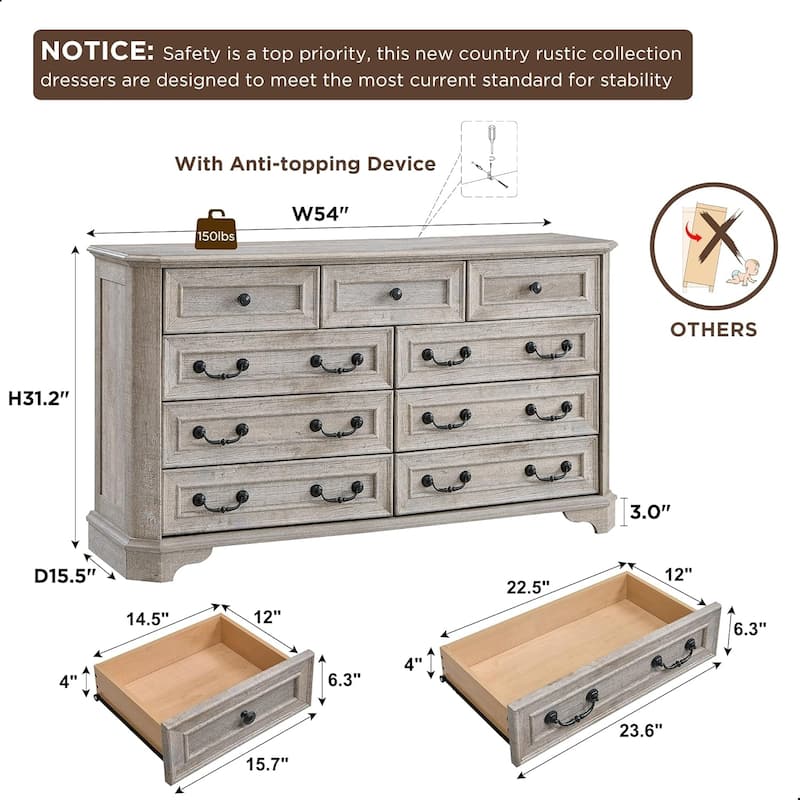 Farmhouse Drawers Dresser, Wood Chest of Drawers, Dressers Organizer