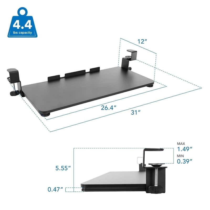Mount-It! Clamp Keyboard Tray [26.4" x 11.8"] Ergonomic Sliding Under Desk Keyboard and Mouse Platform - Black