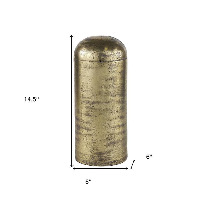 HomeRoots 15" Antiqued Brass Cast Aluminum Cylindrical Tabletop Sculpture - 6.00 in. x 14.50 in. x 6.00 in.