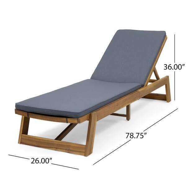 dimension image slide 5 of 8, Kyoto Outdoor Acacia Wood 3 Piece Chaise Lounge Set with Water-Resistant Cushions by Christopher Knight Home