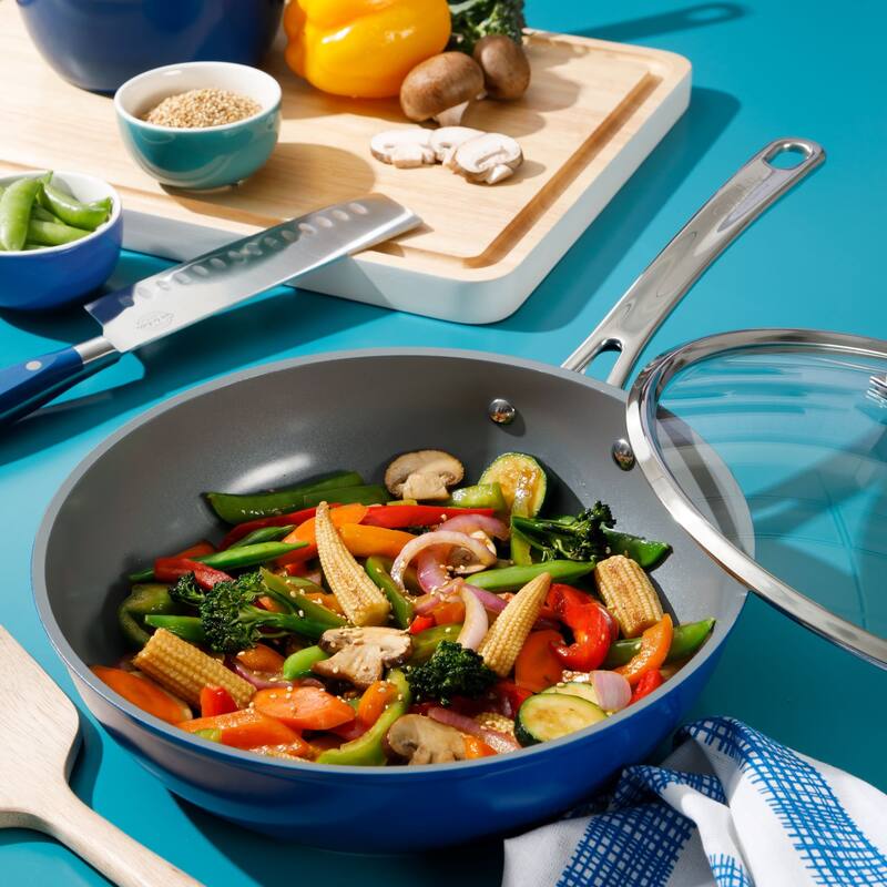Sur La Table Kitchen Essentials 10 Piece PFA Free Titanium Ceramic Nonstick Interior Forged Aluminum Cookware Pots and Pans Set