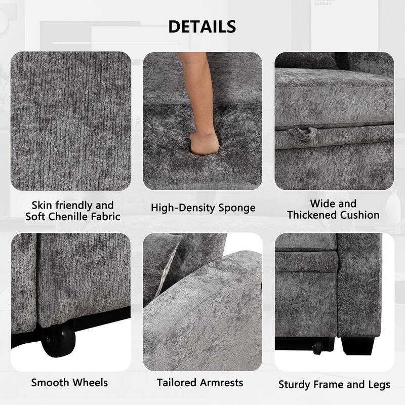 Versatile 3-in-1 Pull Out Sofa Bed with Adjustable Backrest, Loveseat Couch Bed Sofa Bed with Reclining Back