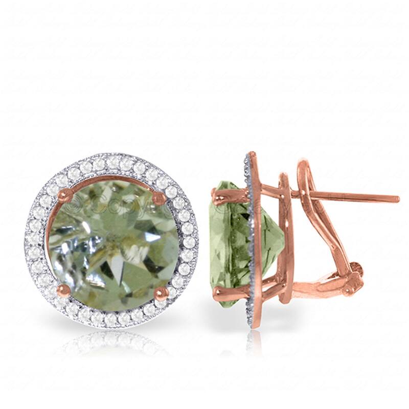10.4 Carat 14K Solid Gold French Clips Earrings Diamond Green Amethyst - Rose