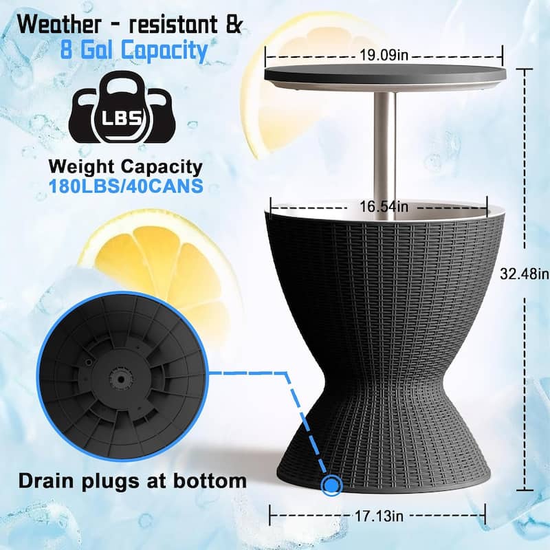 Resin Outdoor Cooler Table Adjustable Ice Cooler Side Table (Black)