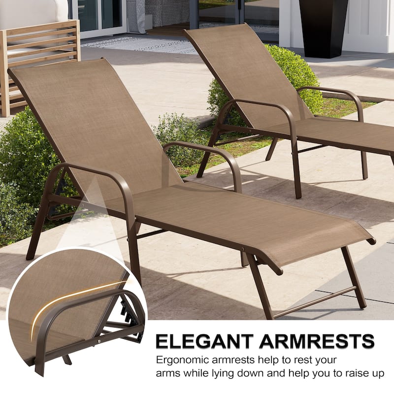 Outdoor Patio Lounger Aluminum Adjustable Chaise Lounge Chairs with Arms (Set of 2/4) - See Picture