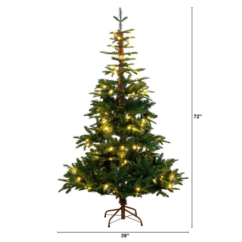 Pre-lit Medium Idaho Mixed Fir Artificial Christmas Tree - 6’ - Warm White LED Lights - 6 Foot