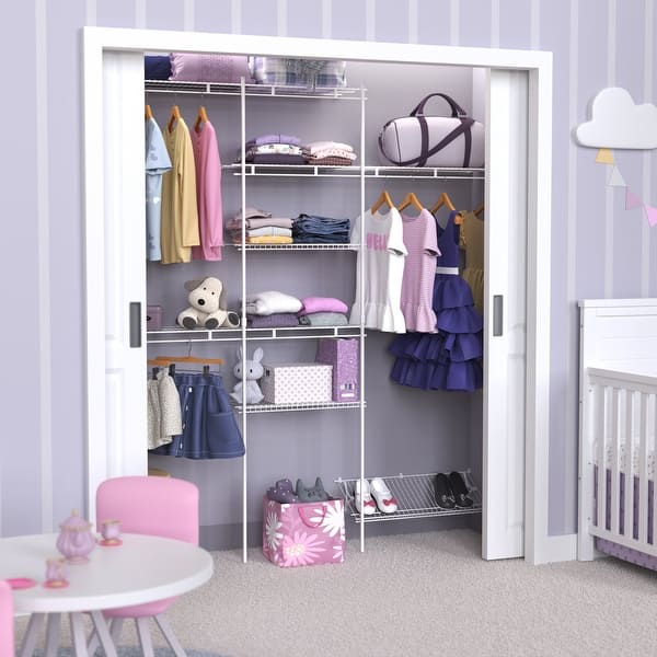 slide 2 of 9, ClosetMaid Fixed Mount Closet Organizer Kit 60 - 96 inch White Wire