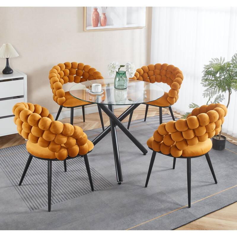 Round Dining Table with metal leg and tempered glass,Modern Space Saving Kitchen Table