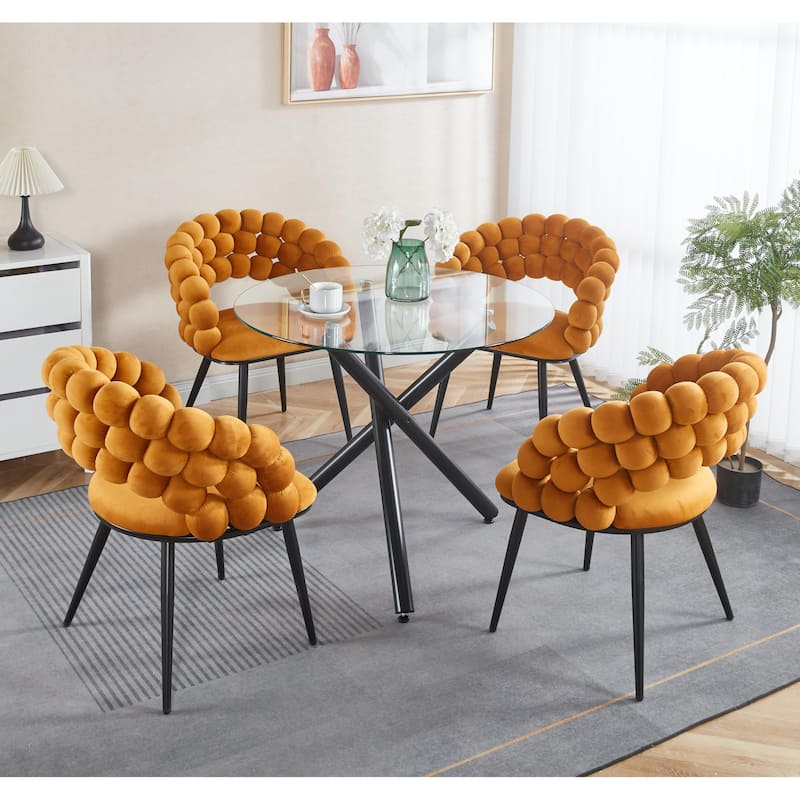 Round Glass Dining Table for 2-4 People, Kitchen Table with Glass Top & Metal Legs, Modern Compact Circle Side Desk