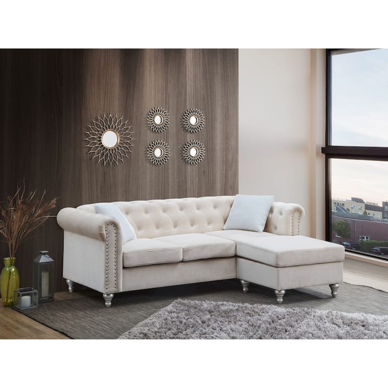 Raisa Microsuede Velvet Tufted Sofa with Chaise