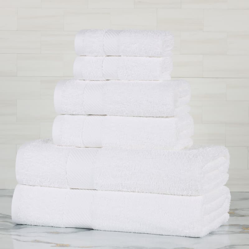 Superior Luxury Solid Highly Absorbent Egyptian Cotton 6 Piece Bath, Face, and Hand Towel Set - White