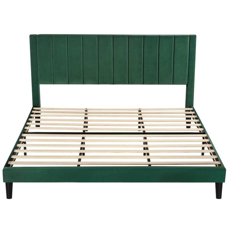 Velvet Upholstered Platform Bed Frame with Headboard