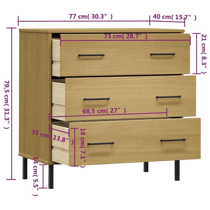 vidaXL Sideboard Chest of Drawers Storage Cabinet with Drawers Solid Wood OSLO - 30.3" x 15.7" x 31.3"