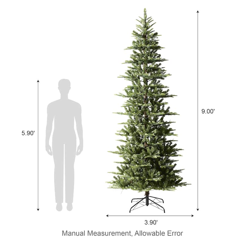 Glitzhome 7.5ft/9ft Pre-Lit Evergreen Slim Fir Artificial Christmas Tree With Strawberry Lights