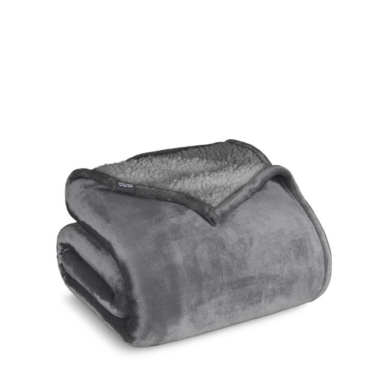 Bare Home Sherpa Fleece Blanket - Reversible Plush Bed Blanket - King - Grey - Grey