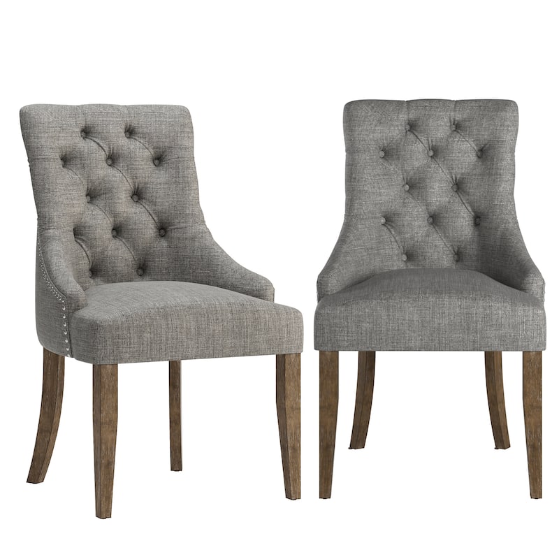 Krakova Linen Button Tufted Curved Back Dining Chairs (Set of 2) - Grey Linen