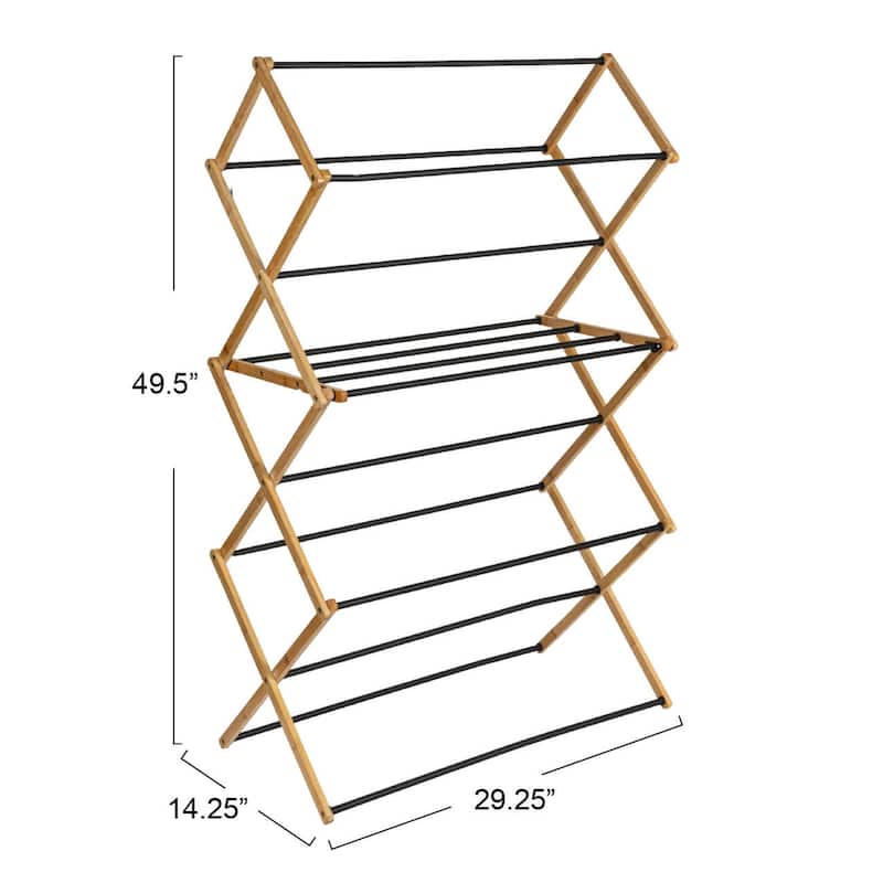 Household Essentials Bamboo Folding Clothes Drying Rack with 14 Coated Metal Dowels - 29.3"L x 14.3"W x 49.5"H